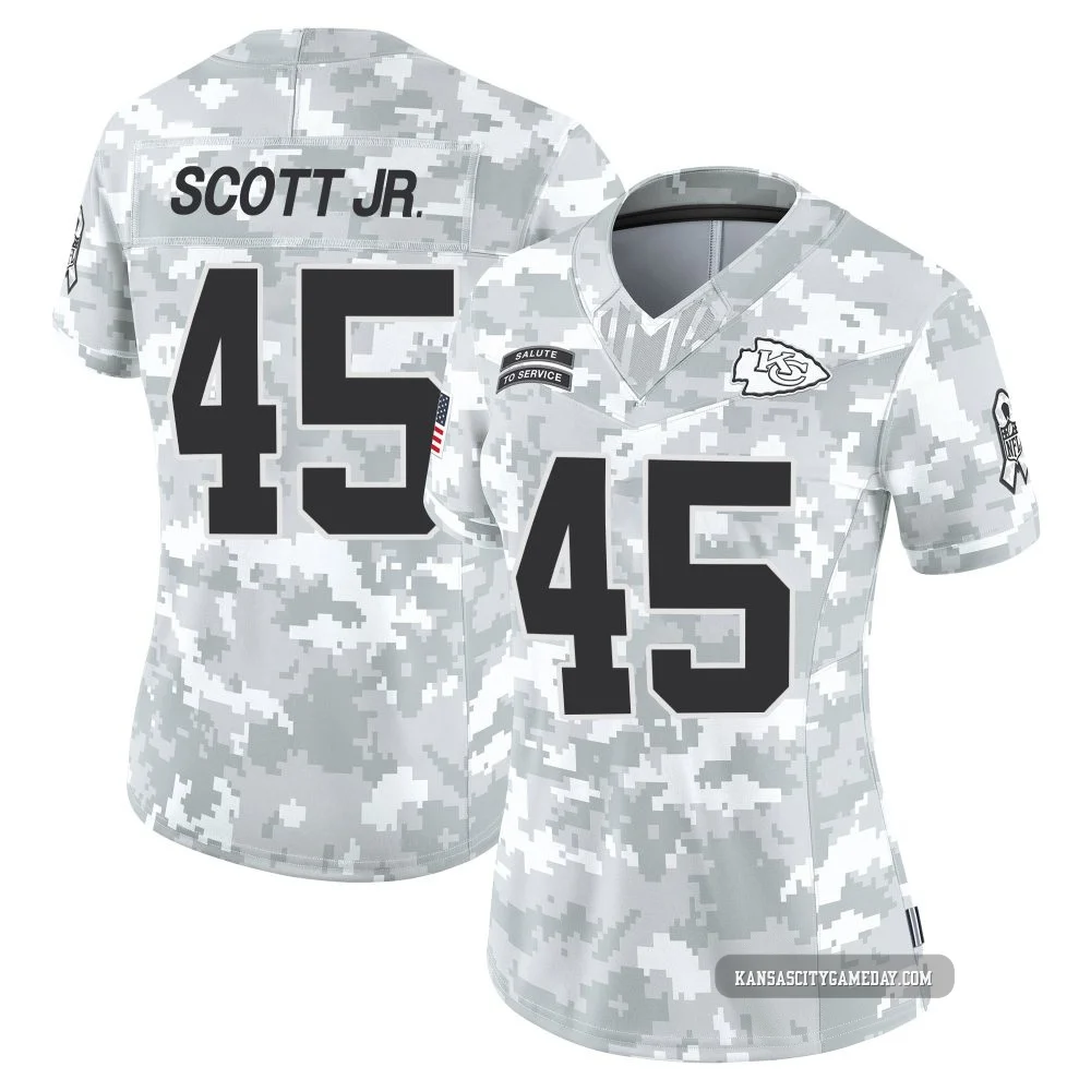 Women's Eric Scott Jr. Kansas City Chiefs ＃45 Limited Arctic Camo 2024 Salute to Service Jersey
