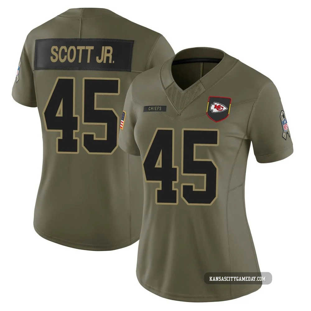 Women's Eric Scott Jr. Kansas City Chiefs ＃45 Limited Olive 2025 Salute to Service Jersey