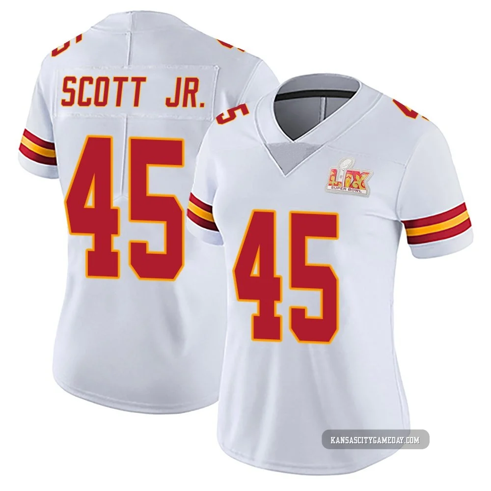 Women's Eric Scott Jr. Kansas City Chiefs ＃45 Limited White Vapor Untouchable Super Bowl LIX Jersey