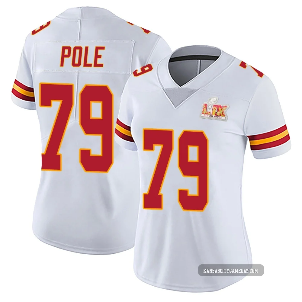 Women's Esa Pole Kansas City Chiefs ＃79 Limited White Vapor Untouchable Super Bowl LIX Jersey