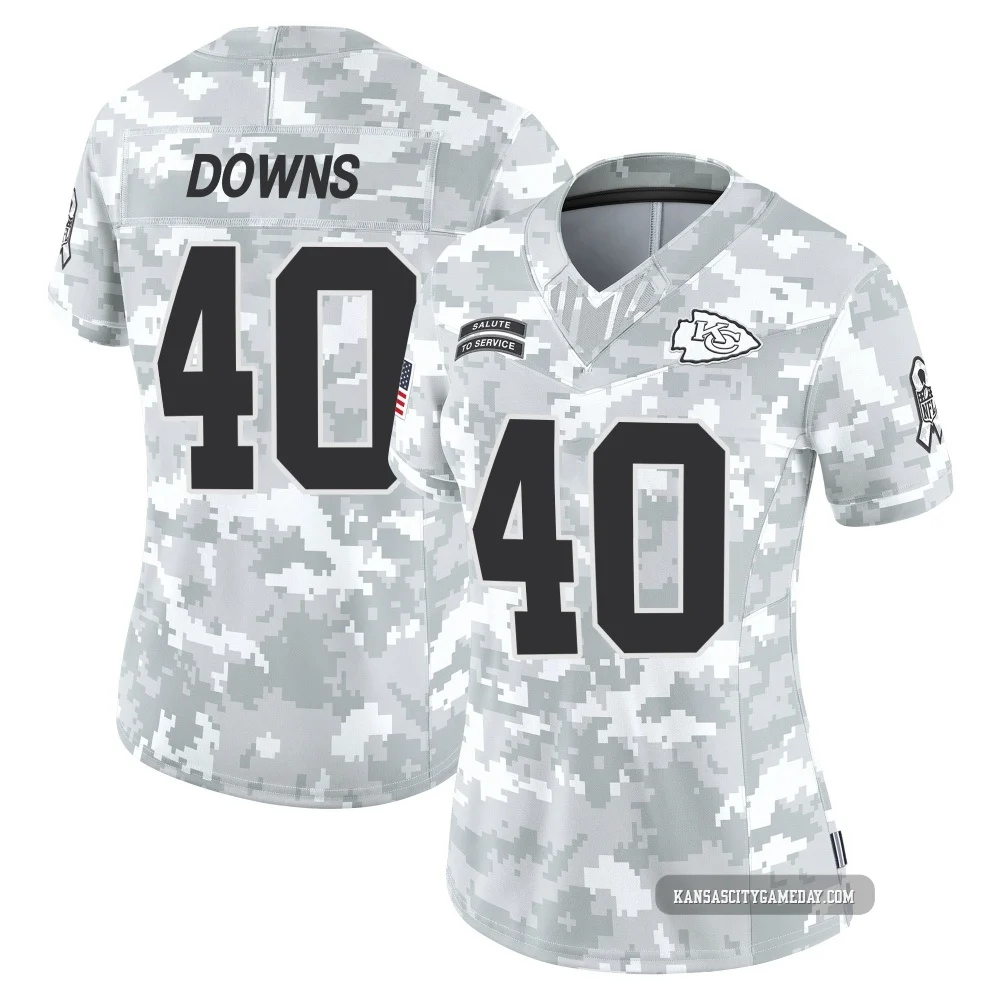 Women's Ethan Downs Kansas City Chiefs ＃40 Limited Arctic Camo 2024 Salute to Service Jersey