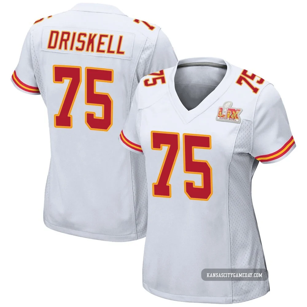 Women's Ethan Driskell Kansas City Chiefs ＃75 Game White Super Bowl LIX Jersey