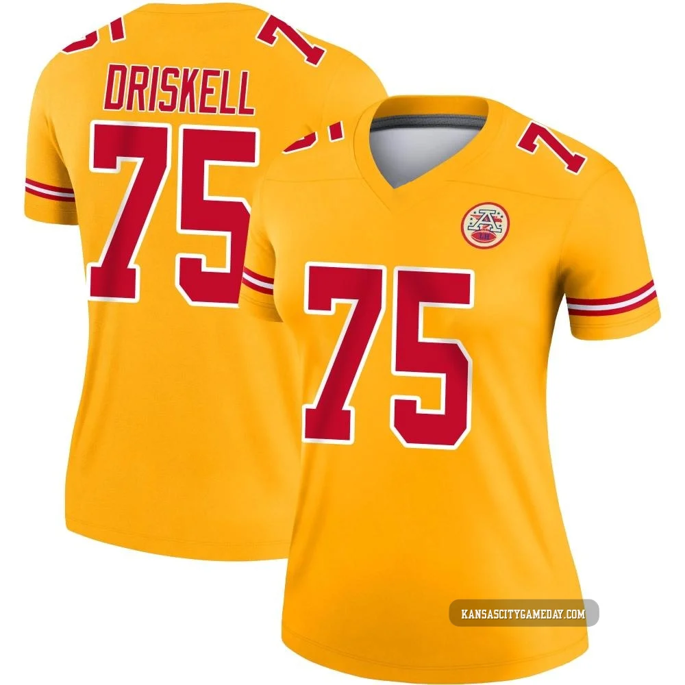 Women's Ethan Driskell Kansas City Chiefs ＃75 Legend Gold Inverted Jersey