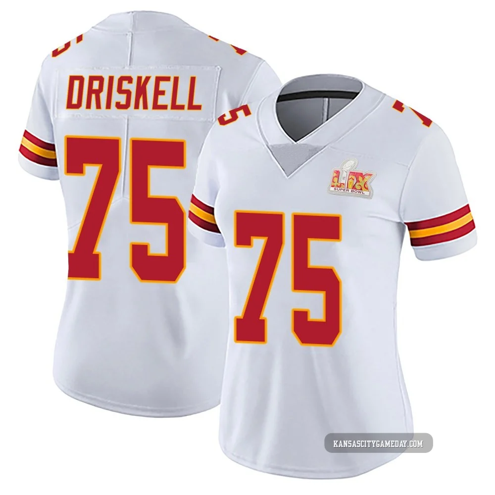 Women's Ethan Driskell Kansas City Chiefs ＃75 Limited White Vapor Untouchable Super Bowl LIX Jersey