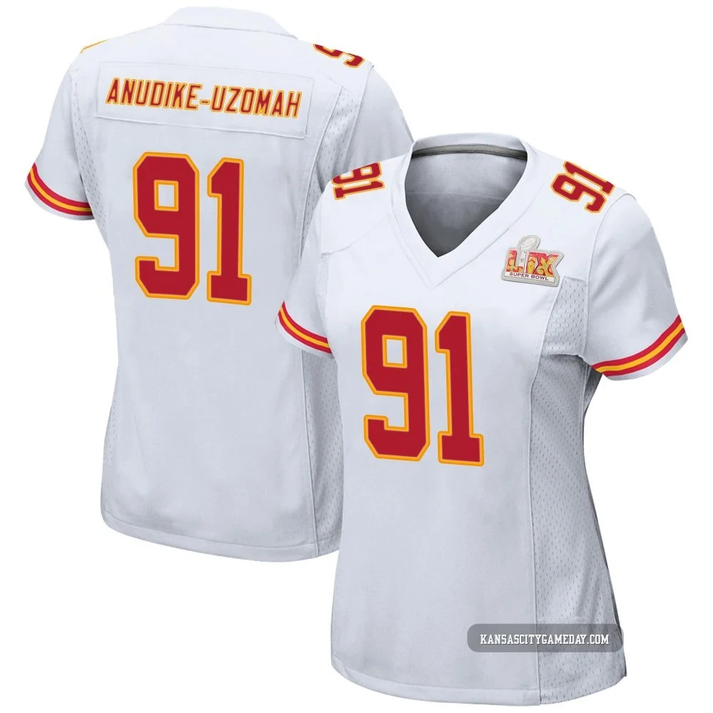 Women's Felix Anudike-Uzomah Kansas City Chiefs ＃91 Game White Super Bowl LIX Jersey