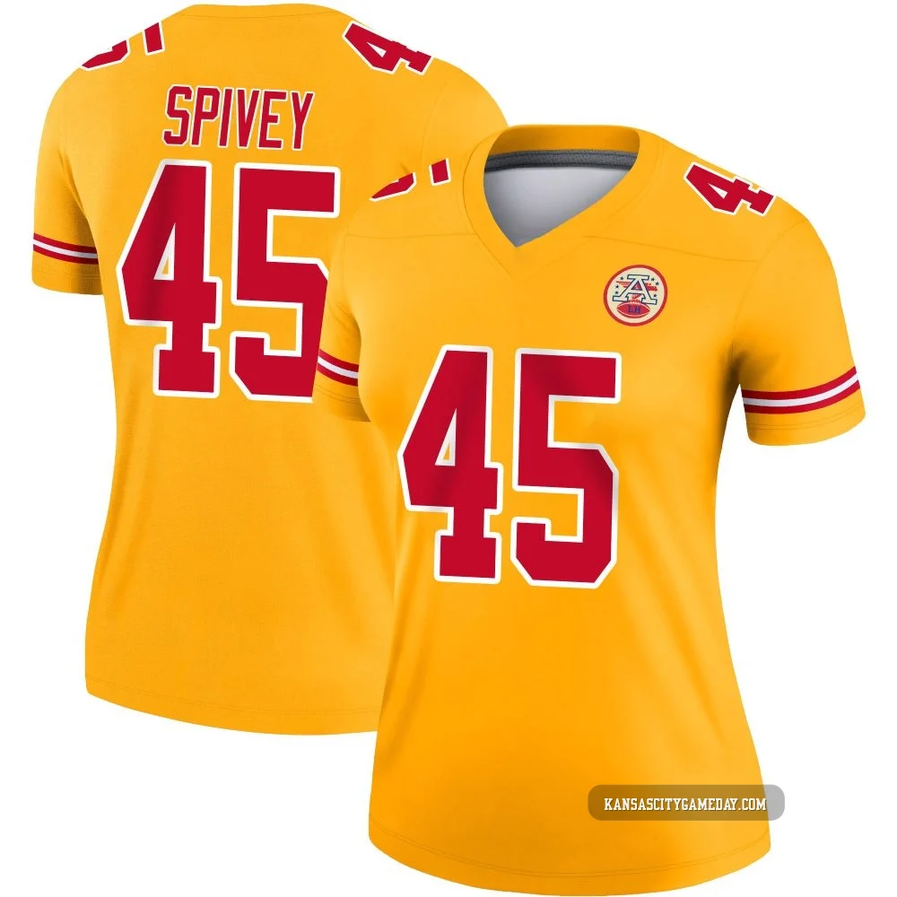 Women's Geor'Quarius Spivey Kansas City Chiefs ＃45 Legend Gold Inverted Jersey
