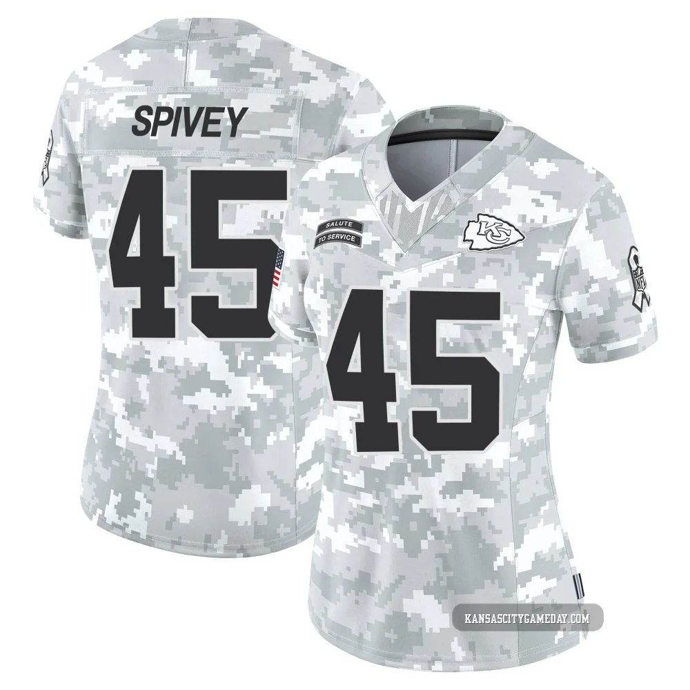 Women's Geor'Quarius Spivey Kansas City Chiefs ＃45 Limited Arctic Camo 2024 Salute to Service Jersey