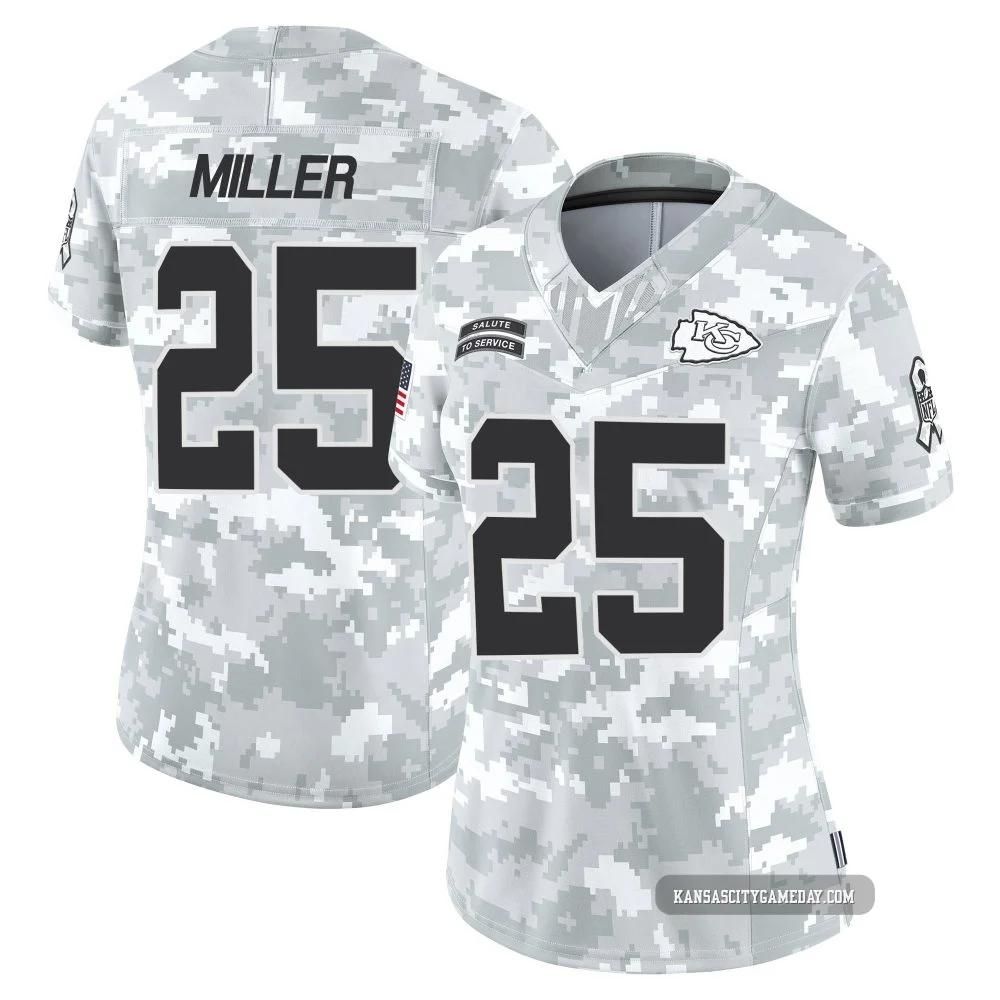 Women's Glendon Miller Kansas City Chiefs ＃25 Limited Arctic Camo 2024 Salute to Service Jersey