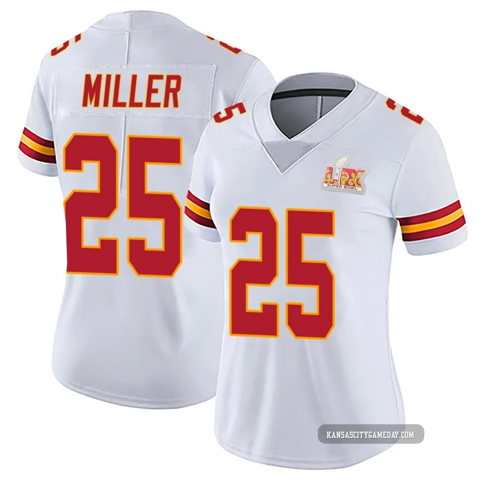 Women's Glendon Miller Kansas City Chiefs ＃25 Limited White Vapor Untouchable Super Bowl LIX Jersey