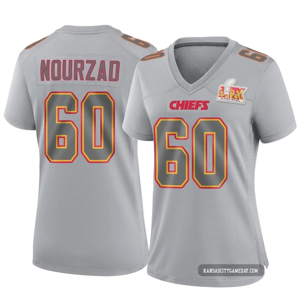 Women's Hunter Nourzad Kansas City Chiefs ＃60 Game Gray Atmosphere Fashion Super Bowl LIX Jersey