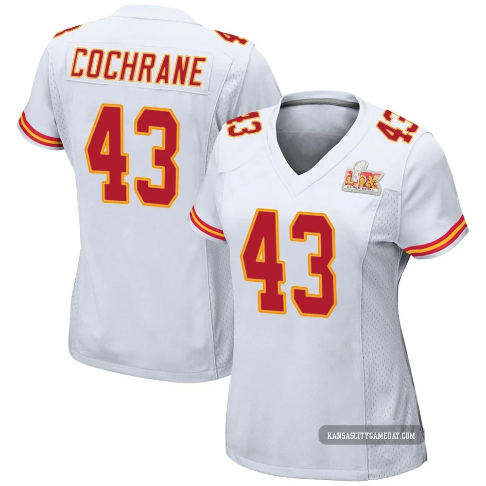 Women's Jack Cochrane Kansas City Chiefs ＃43 Game White Super Bowl LIX Jersey