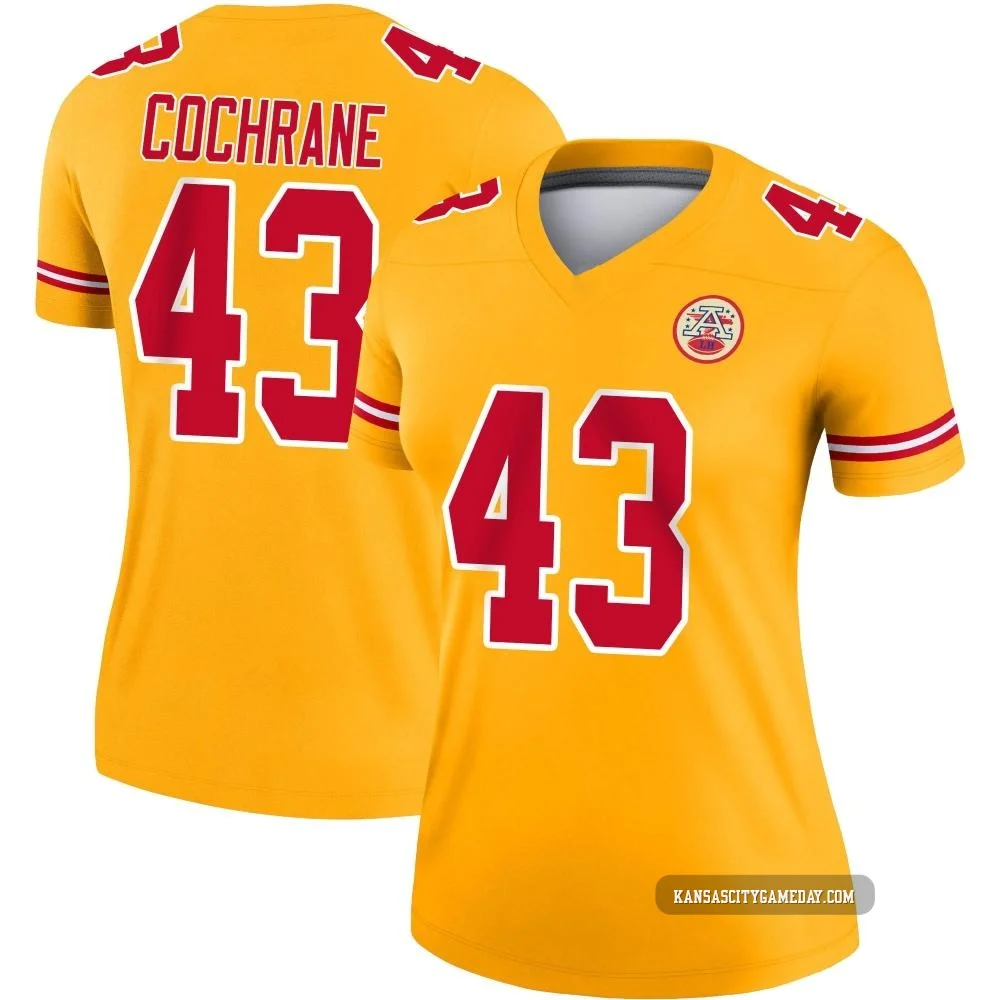 Women's Jack Cochrane Kansas City Chiefs ＃43 Legend Gold Inverted Jersey