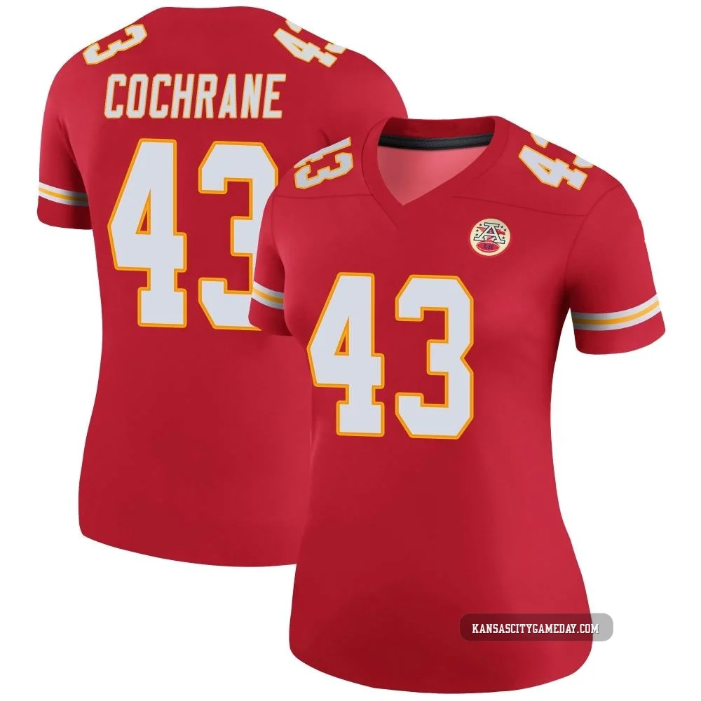 Women's Jack Cochrane Kansas City Chiefs ＃43 Legend Red Color Rush Jersey