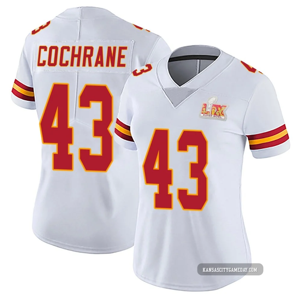 Women's Jack Cochrane Kansas City Chiefs ＃43 Limited White Vapor Untouchable Super Bowl LIX Jersey