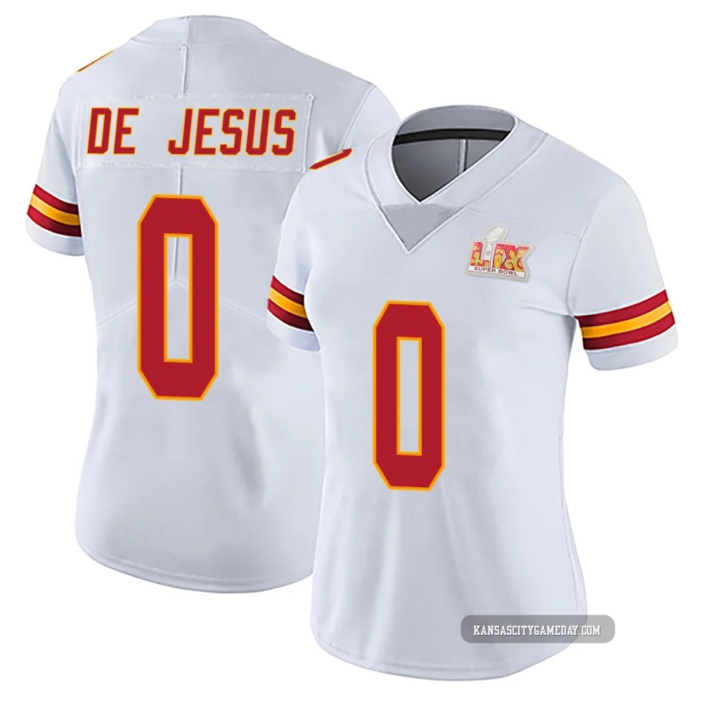 Women's Jacob De Jesus Kansas City Chiefs ＃0 Limited White Vapor Untouchable Super Bowl LIX Jersey