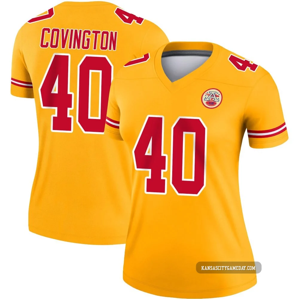 Women's Jacobe Covington Kansas City Chiefs ＃40 Legend Gold Inverted Jersey