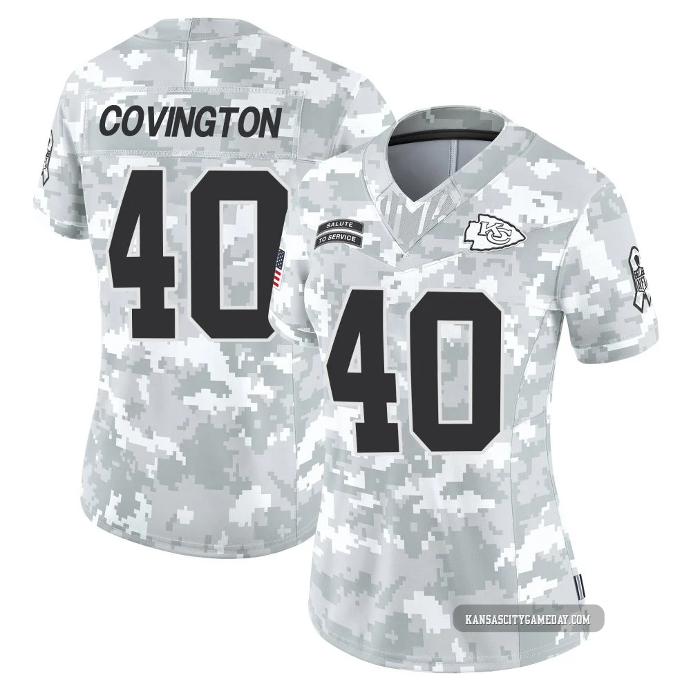 Women's Jacobe Covington Kansas City Chiefs ＃40 Limited Arctic Camo 2024 Salute to Service Jersey