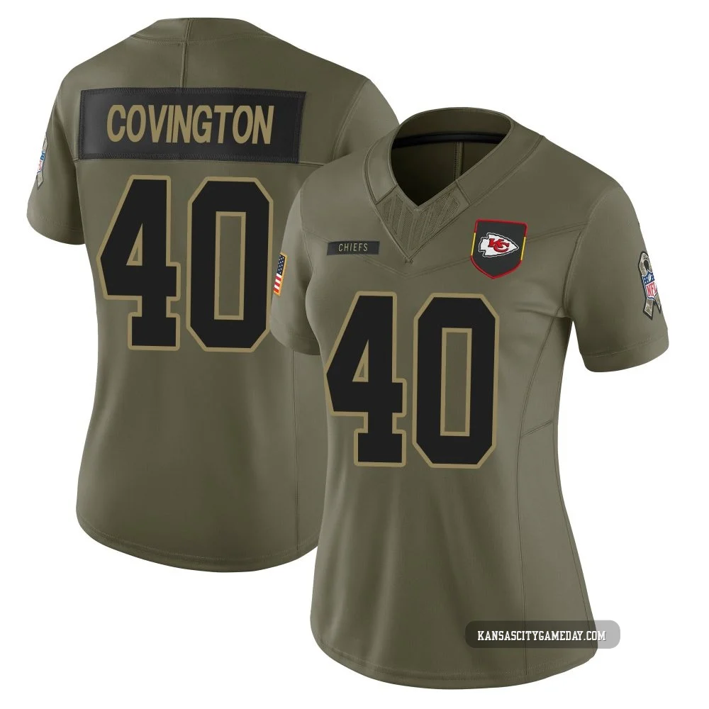 Women's Jacobe Covington Kansas City Chiefs ＃40 Limited Olive 2025 Salute to Service Jersey