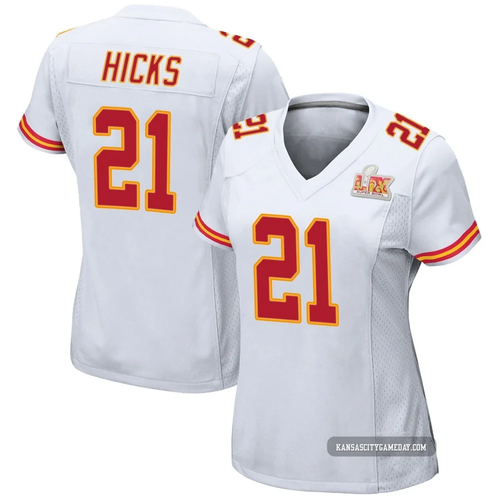 Women's Jaden Hicks Kansas City Chiefs ＃21 Game White Super Bowl LIX Jersey