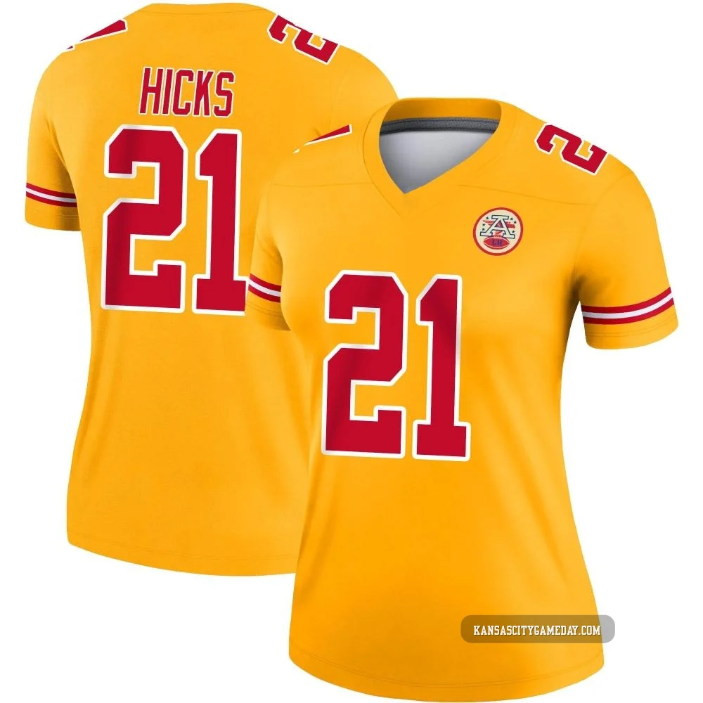 Women's Jaden Hicks Kansas City Chiefs ＃21 Legend Gold Inverted Jersey