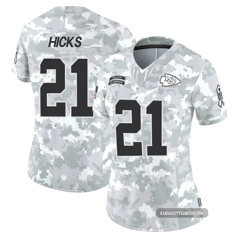 Women's Jaden Hicks Kansas City Chiefs ＃21 Limited Arctic Camo 2024 Salute to Service Jersey