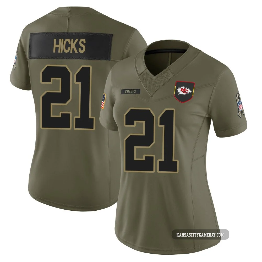 Women's Jaden Hicks Kansas City Chiefs ＃21 Limited Olive 2025 Salute to Service Jersey