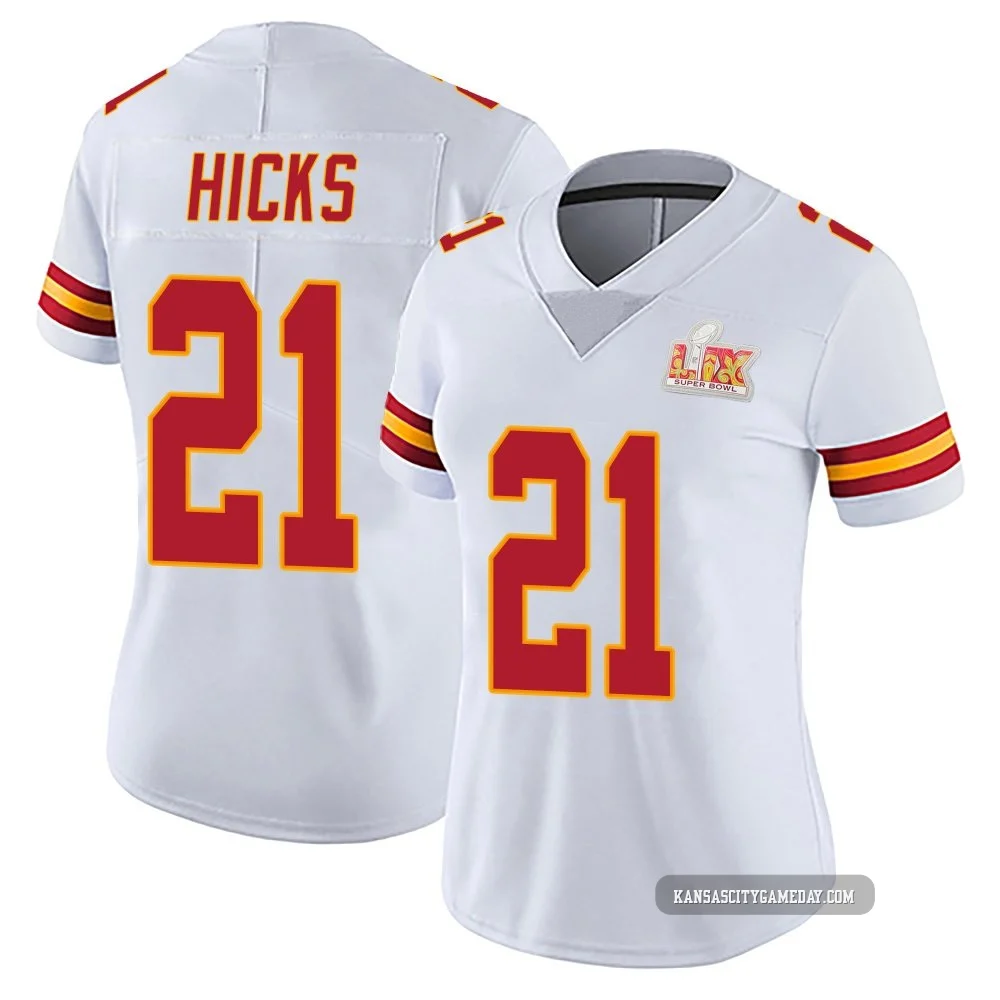 Women's Jaden Hicks Kansas City Chiefs ＃21 Limited White Vapor Untouchable Super Bowl LIX Jersey