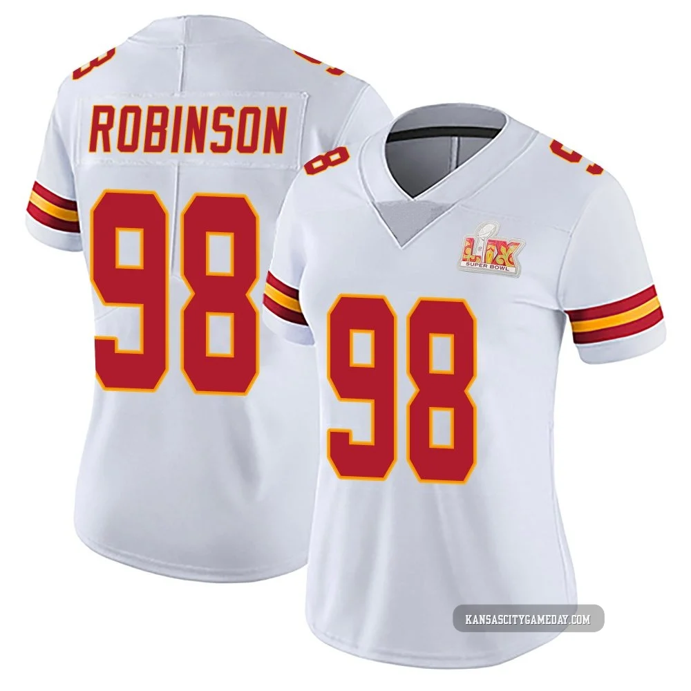 Women's Janarius Robinson Kansas City Chiefs ＃98 Limited White Vapor Untouchable Super Bowl LIX Jersey