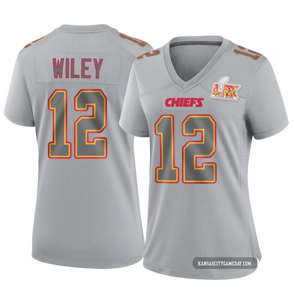 Women's Jared Wiley Kansas City Chiefs ＃12 Game Gray Atmosphere Fashion Super Bowl LIX Jersey