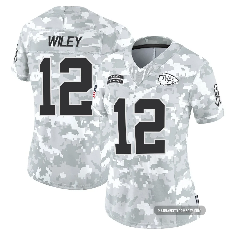 Women's Jared Wiley Kansas City Chiefs ＃12 Limited Arctic Camo 2024 Salute to Service Jersey