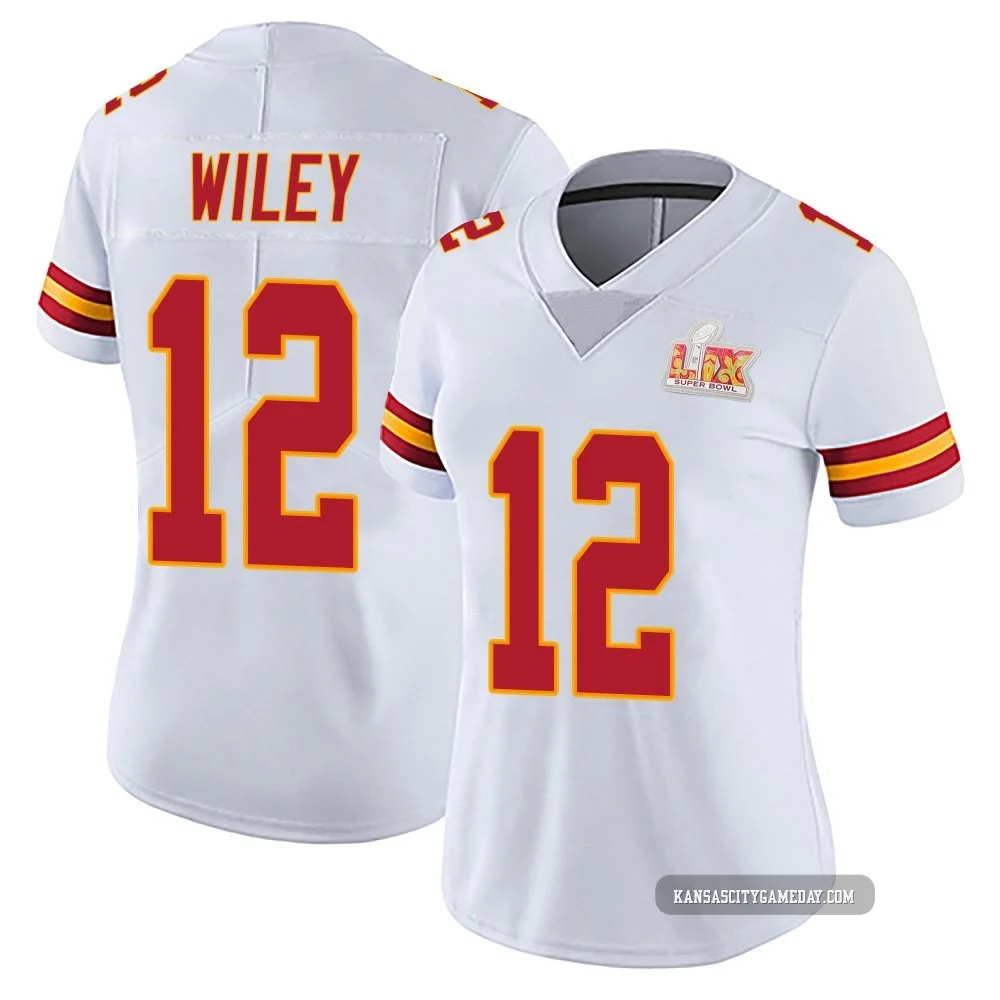 Women's Jared Wiley Kansas City Chiefs ＃12 Limited White Vapor Untouchable Super Bowl LIX Jersey
