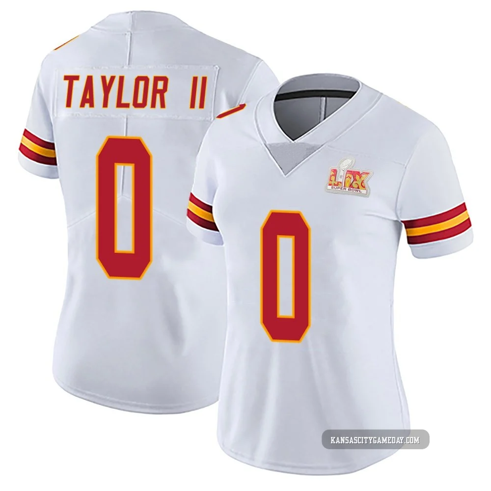 Women's Jason Taylor II Kansas City Chiefs ＃0 Limited White Vapor Untouchable Super Bowl LIX Jersey
