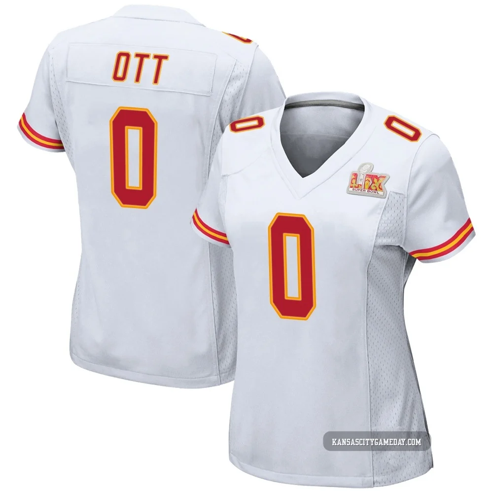 Women's Jaydn Ott Kansas City Chiefs ＃0 Game White Super Bowl LIX Jersey