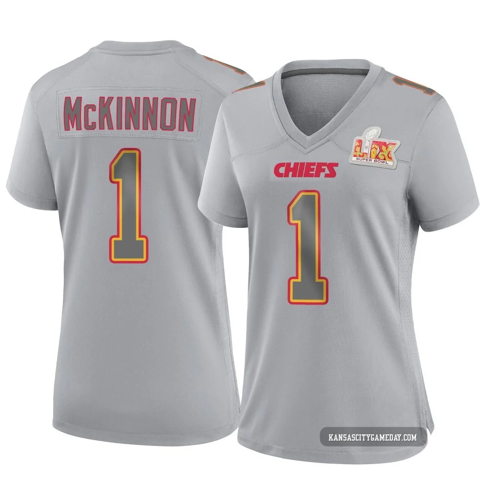 Women's Jerick McKinnon Kansas City Chiefs ＃1 Game Gray Atmosphere Fashion Super Bowl LIX Jersey