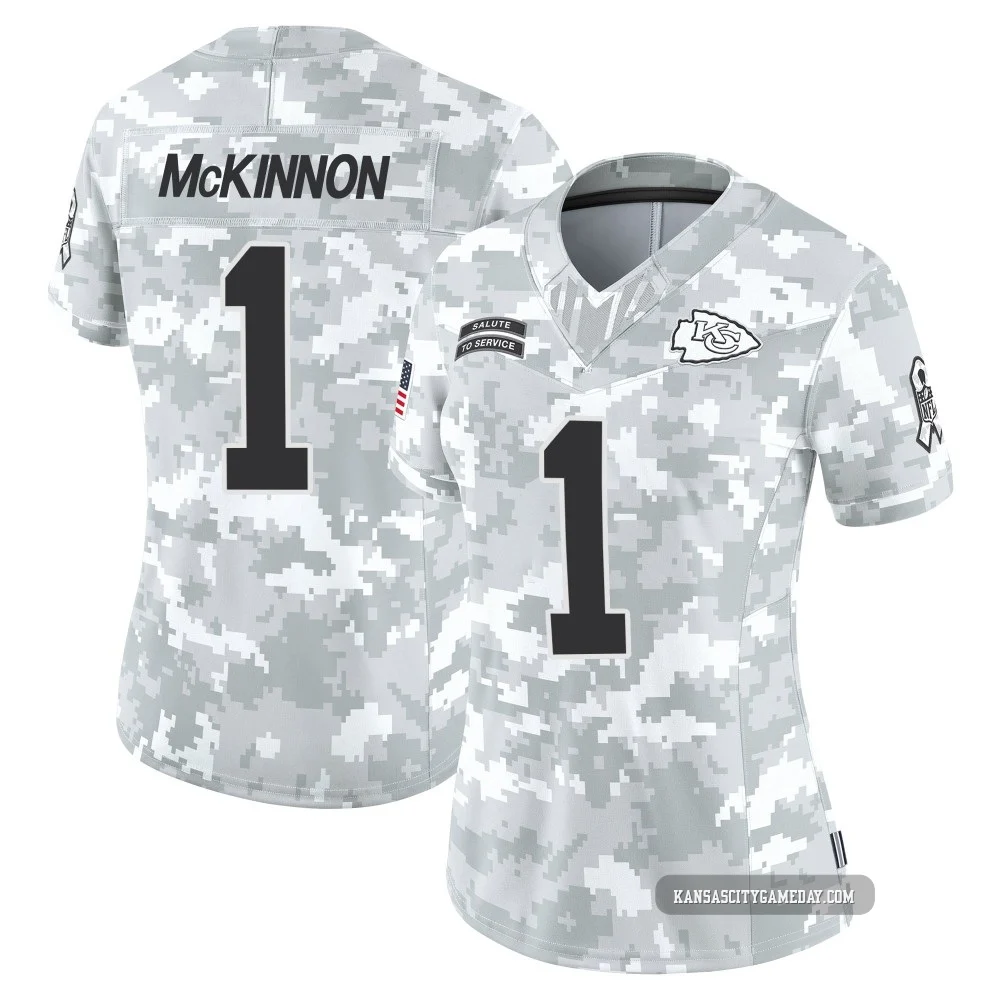 Women's Jerick McKinnon Kansas City Chiefs ＃1 Limited Arctic Camo 2024 Salute to Service Jersey