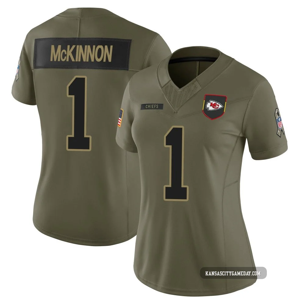 Women's Jerick McKinnon Kansas City Chiefs ＃1 Limited Olive 2025 Salute to Service Jersey