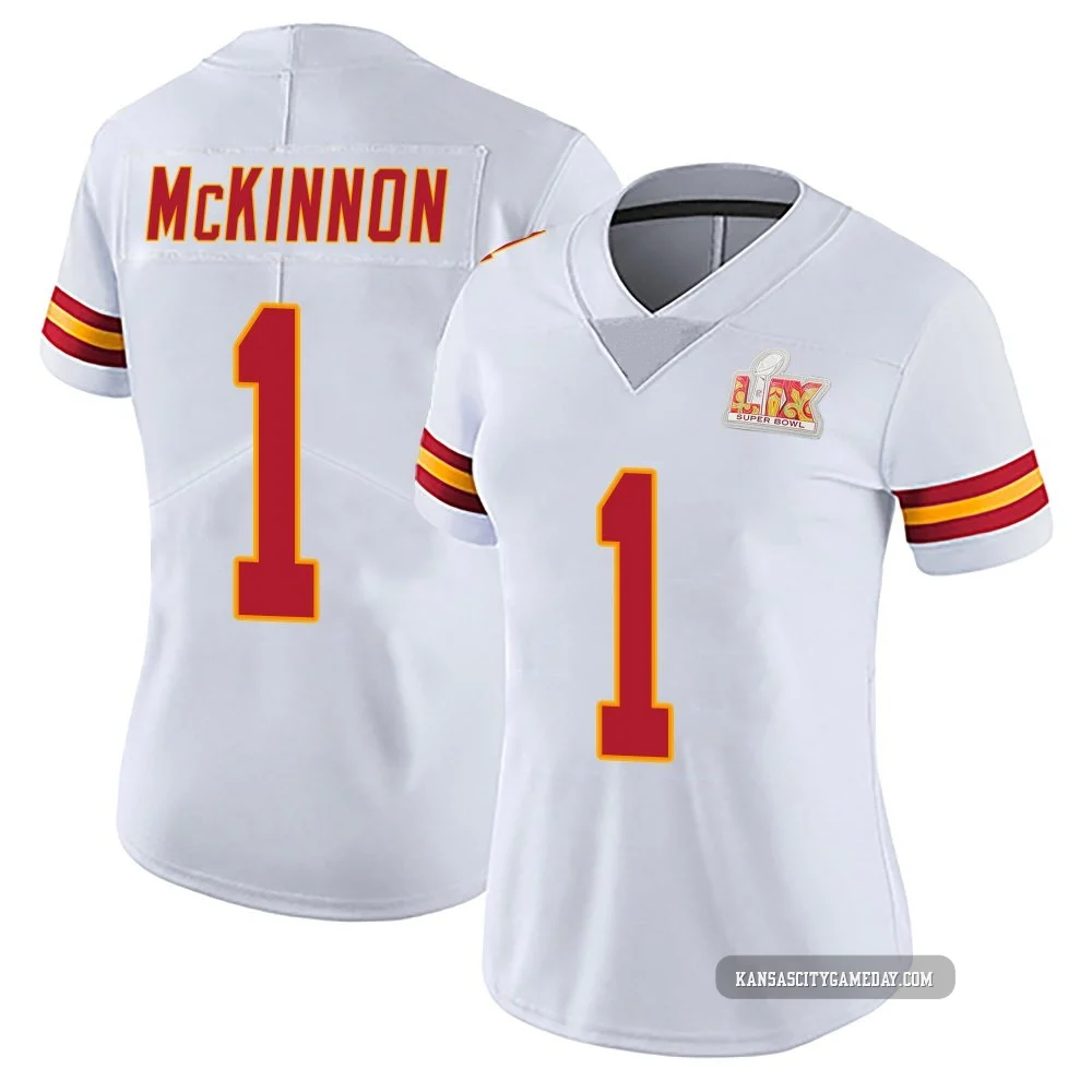 Women's Jerick McKinnon Kansas City Chiefs ＃1 Limited White Vapor Untouchable Super Bowl LIX Jersey