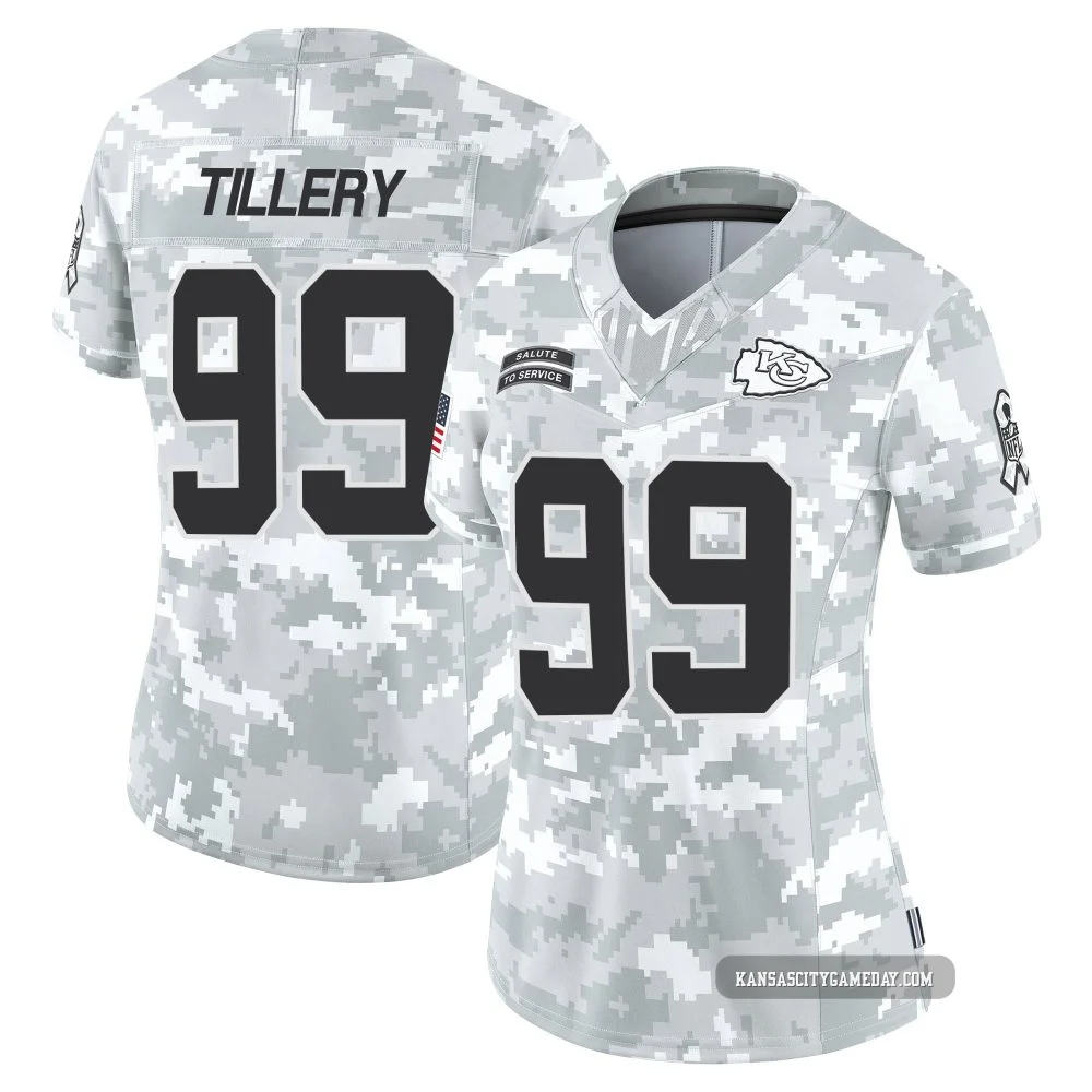 Women's Jerry Tillery Kansas City Chiefs ＃99 Limited Arctic Camo 2024 Salute to Service Jersey