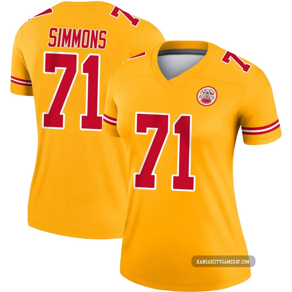 Women's Josh Simmons Kansas City Chiefs ＃71 Legend Gold Inverted Jersey