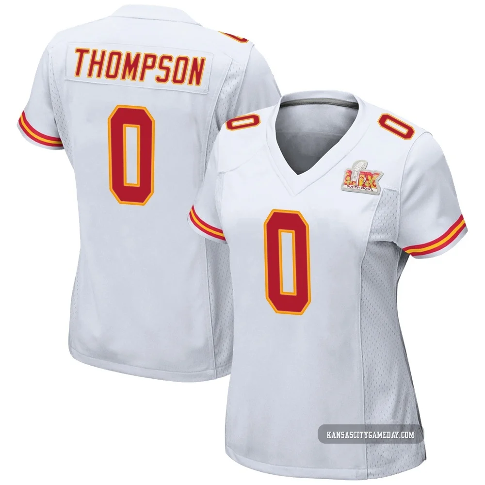 Women's Josh Thompson Kansas City Chiefs ＃0 Game White Super Bowl LIX Jersey