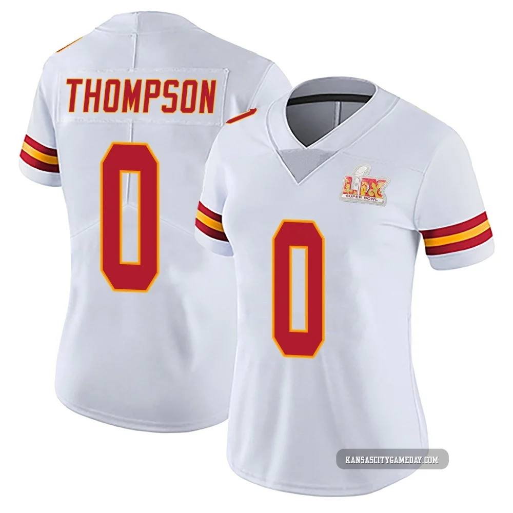 Women's Josh Thompson Kansas City Chiefs ＃0 Limited White Vapor Untouchable Super Bowl LIX Jersey