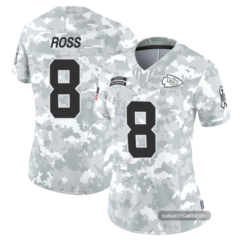 Women's Justyn Ross Kansas City Chiefs ＃8 Limited Arctic Camo 2024 Salute to Service Jersey