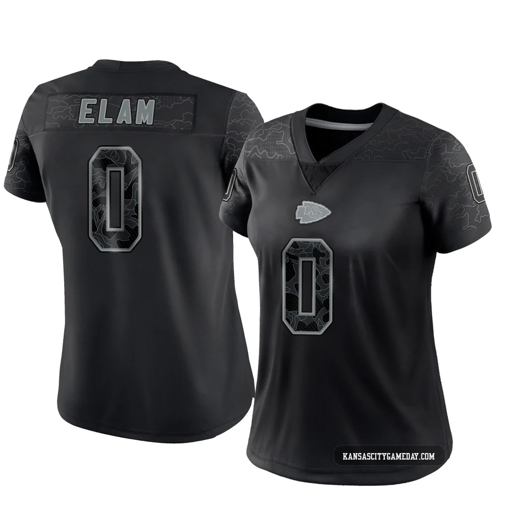 Women's Kaiir Elam Kansas City Chiefs ＃0 Limited Black Reflective Jersey