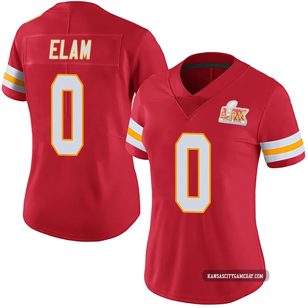 Women's Kaiir Elam Kansas City Chiefs ＃0 Limited Red Team Color Vapor Untouchable Super Bowl LIX Jersey