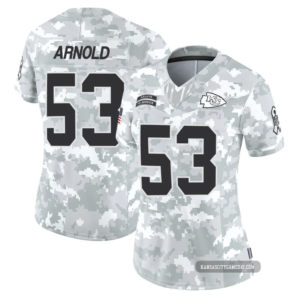 Women's Kam Arnold Kansas City Chiefs ＃53 Limited Arctic Camo 2024 Salute to Service Jersey