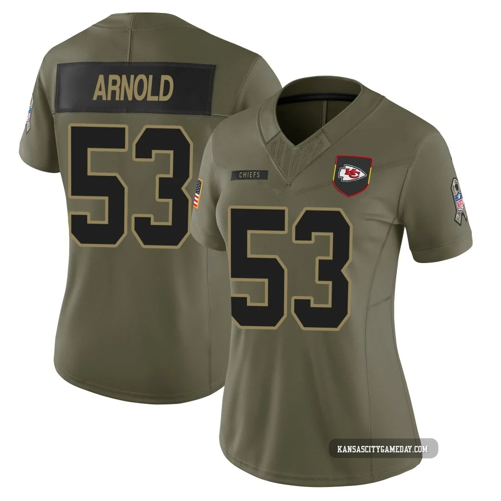 Women's Kam Arnold Kansas City Chiefs ＃53 Limited Olive 2025 Salute to Service Jersey