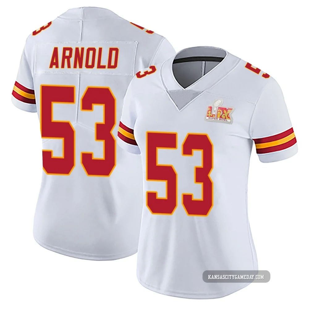 Women's Kam Arnold Kansas City Chiefs ＃53 Limited White Vapor Untouchable Super Bowl LIX Jersey