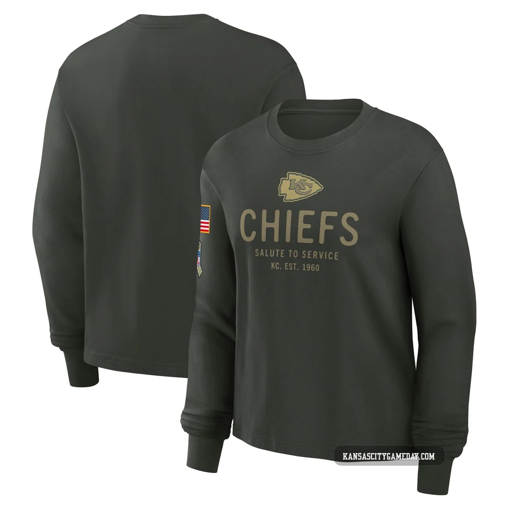Women's Kansas City Chiefs Green Dark 2025 Salute to Service Sideline Long Sleeve T-Shirt