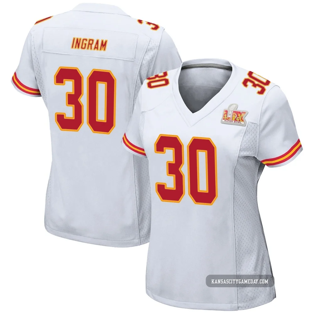 Women's Keaontay Ingram Kansas City Chiefs ＃30 Game White Super Bowl LIX Jersey