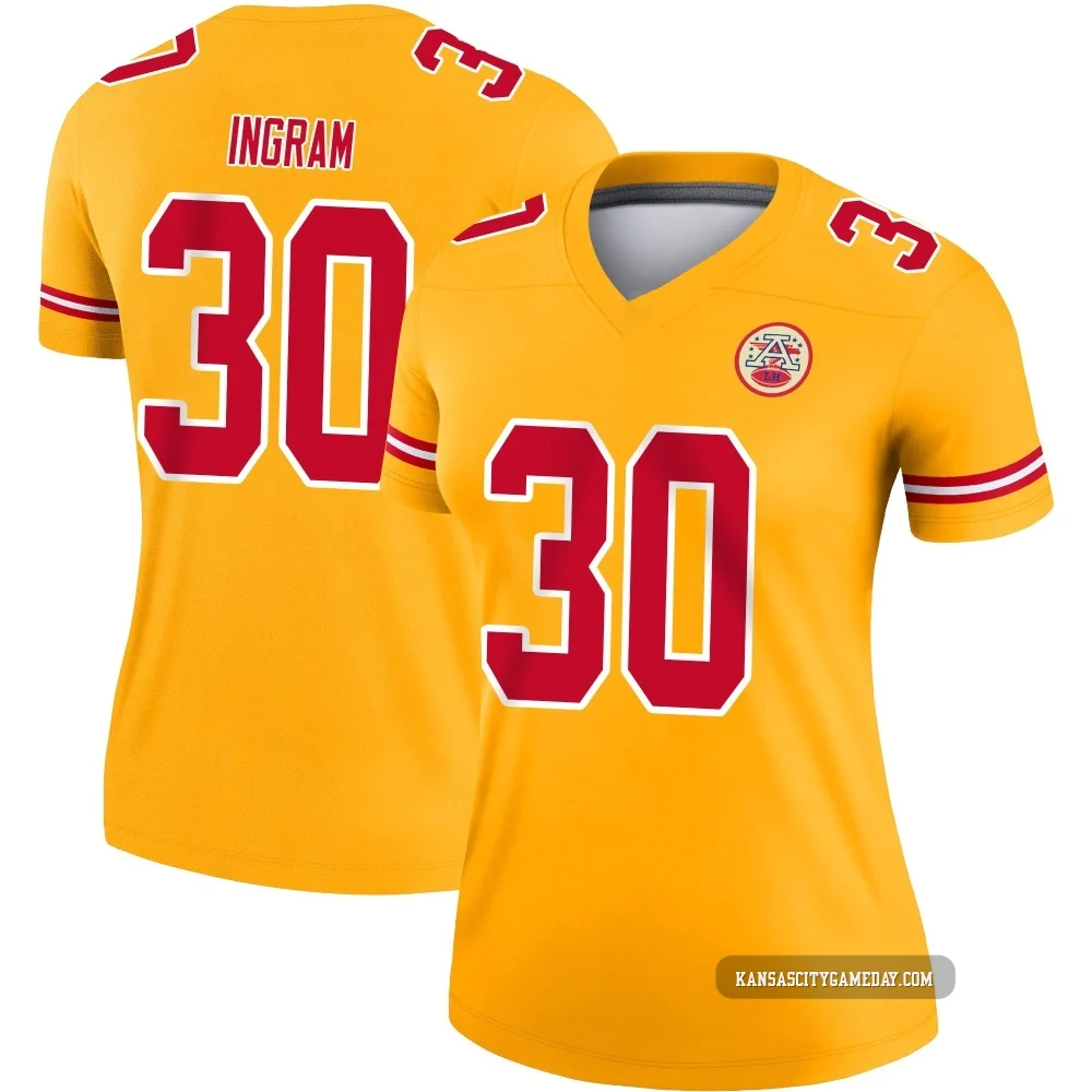 Women's Keaontay Ingram Kansas City Chiefs ＃30 Legend Gold Inverted Jersey